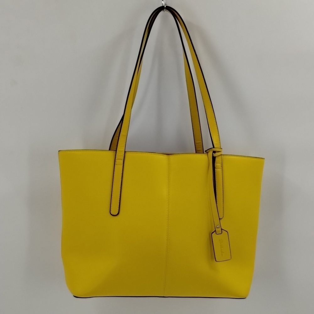 Bostonten shoulder bag yellow double straps zip top large vegan leather